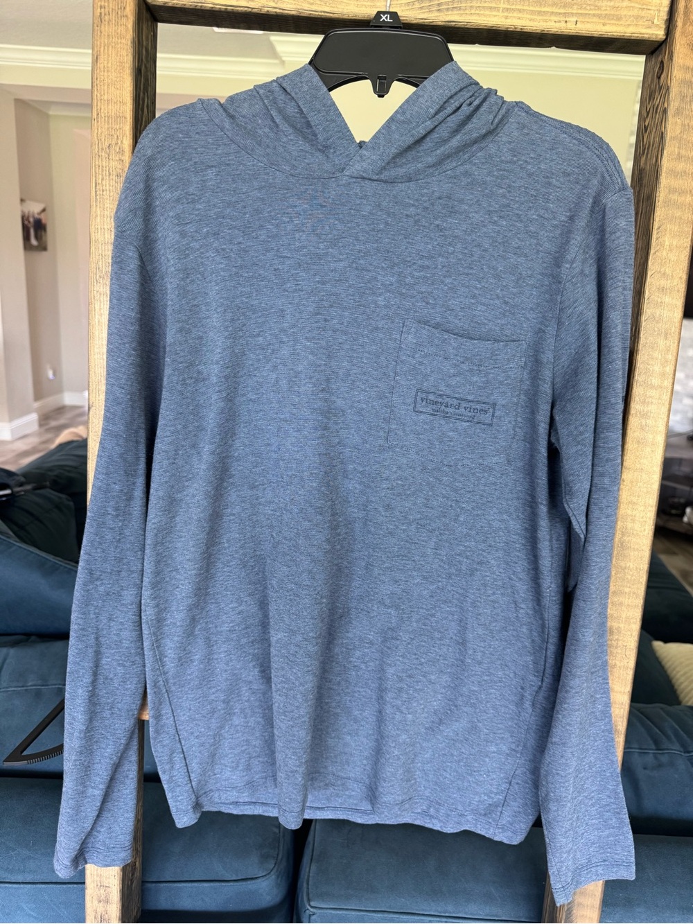 Vineyard Vines Heathered Blue Hooded Long Sleeve Pocket Shirt XS